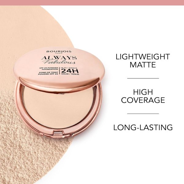 1732295893 BOURJOIS PARIS Always Fabulous 125 Ivory Powder Foundation Lightweight Formula Long Lasting Wear Up To 24hrs SPF 20 Hyaluronic Acid Skin Like Matte Finish 7g 0.25oz