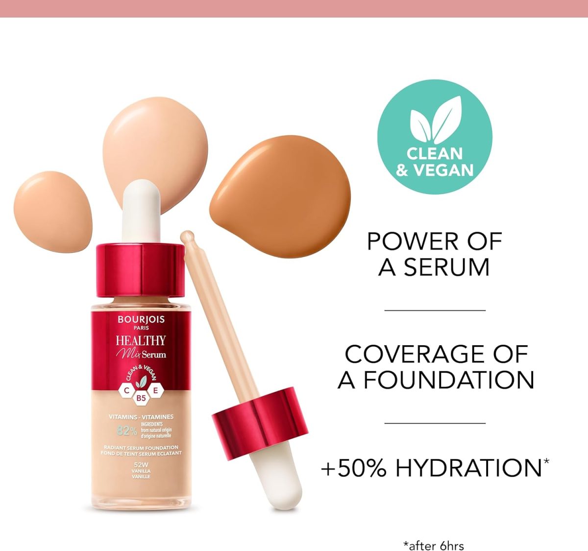 1732383376 Bourjois Healthy Mix 53W Light Beige Serum Foundation Instant Radiance Up to 24 Hours of Hydration Vegan Formula Dewy Finish Lasts All Day 30ml 1oz