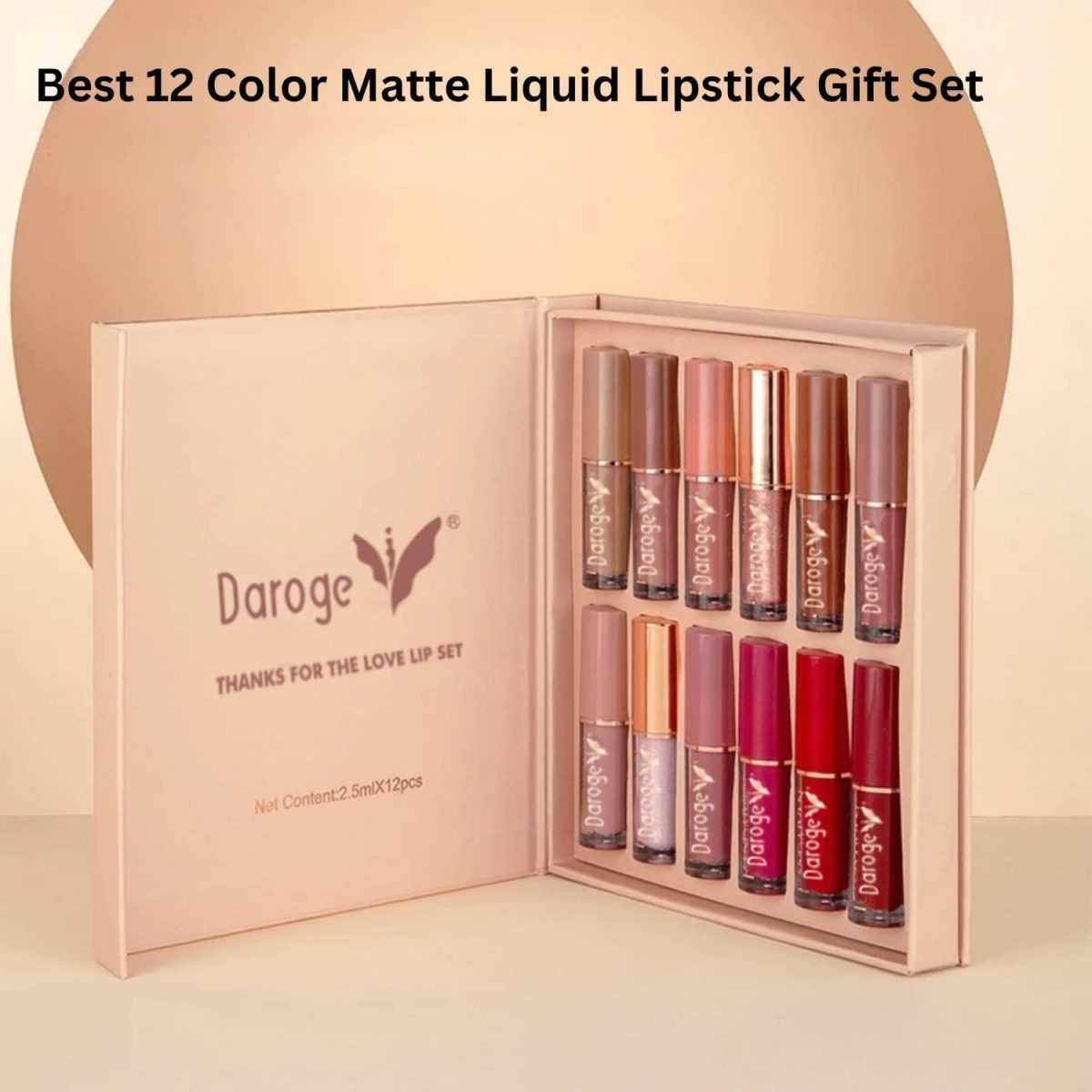 1732424463 Daroge Book Style Velvet Matte Liquid Lipstick Gift Set Excellent Long Lasting Waterproof Sweatproof Summer Proof Lip Gloss Best for Summer Season Beauty 12 Pieces