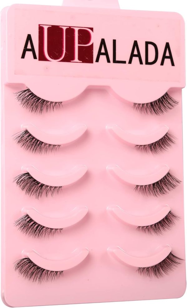 1732708688 aupalada False Eyelashes Natural Half Lashes Short Wispy Clear Band 12 Lashes Pack Cat Eye 3D Faux Mink 34 Eye Lashes Multipack Lash Clusters Half Lash