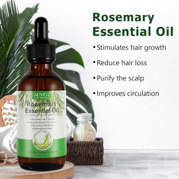 ALIVER UEPETU Rosemary Oil for Hair Growth 2 Fl Oz Pure Organic Rosemary Essential Oils Serum for Dry Damaged Hair and Growth Hair Loss Scalp Treatment