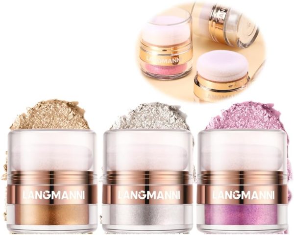 Azonee 3 Colors Highlighter Powder Shimmer Contour for Face Eyes