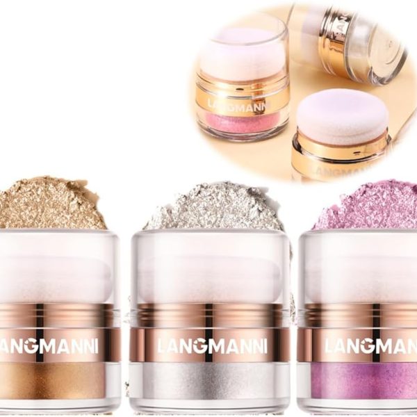 Azonee 3 Colors Highlighter Powder Shimmer Contour for Face Eyes