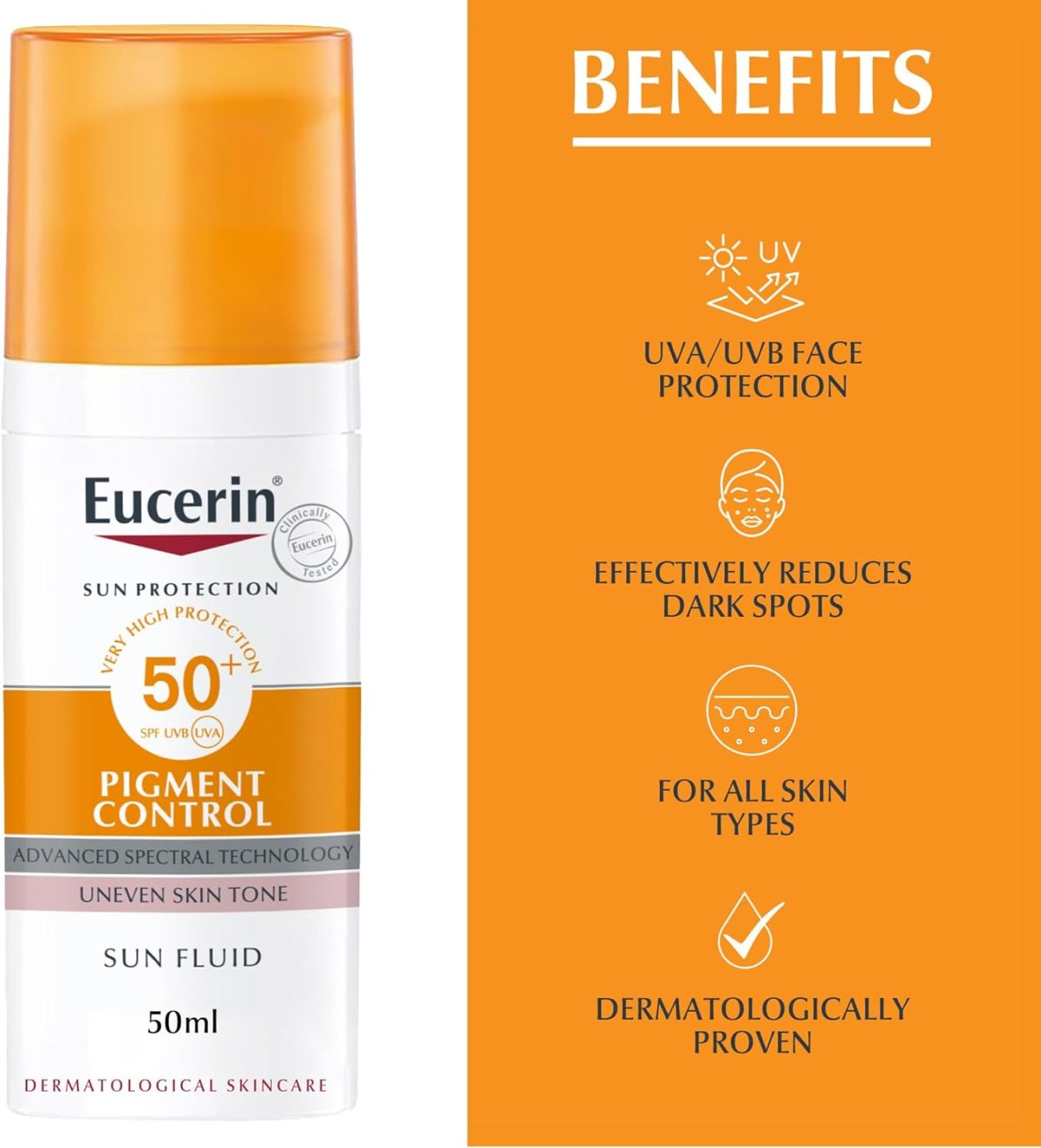 Eucerin Face Sunscreen Even Perfector Pigment Control Sun Fluid with Thiamidol High UVAUVB Protection SPF50 Reduces Spots for Uneven Skin Tone 50ml