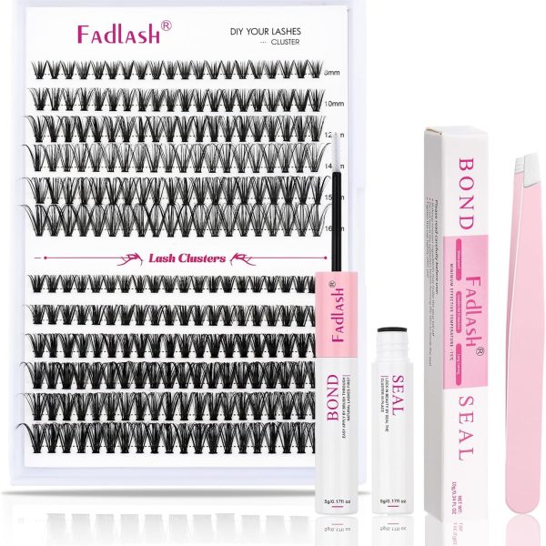 FADLASH DIY Eyelash Extension Kit 240Pcs Lash Clusters with Bond