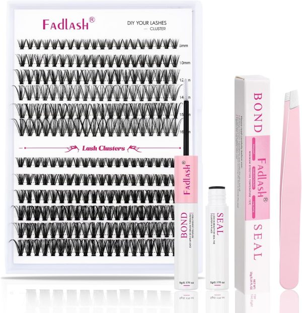 FADLASH DIY Eyelash Extension Kit 240Pcs Lash Clusters with Bond