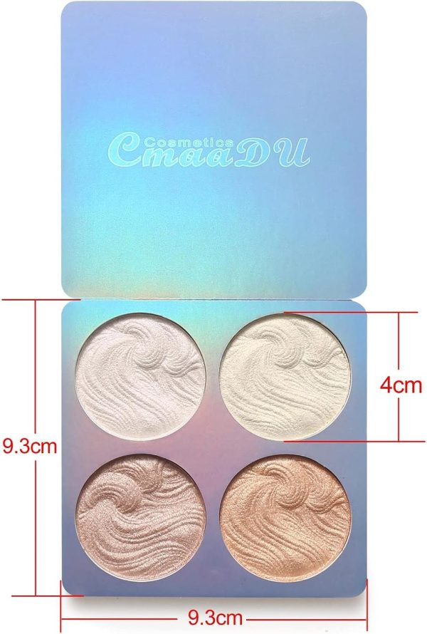 Graflsoa 4 in 1 Shimmer Highlighter Powder Palette Illuminator Powder Palette Highlighter Baked Waterproof Long Lasting Brilliant Lighten Skin Color Face Contour Powder