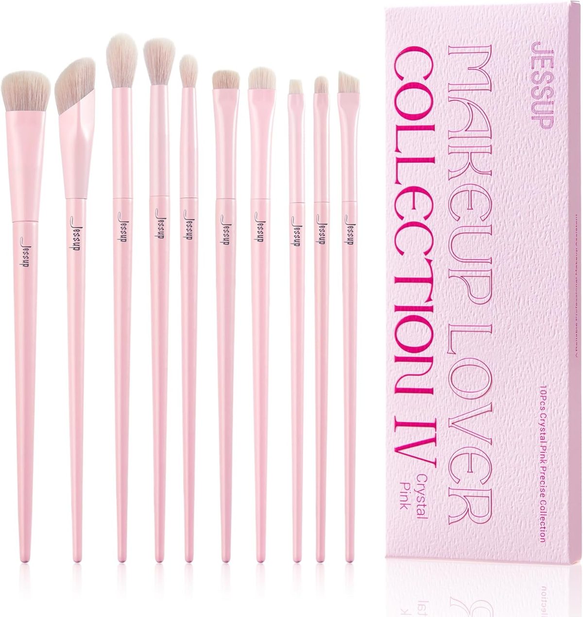 Jessup Eyeshadow Brush Set 10Pcs Pink Eye Makeup Brushes Concealer