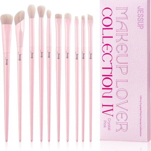 Jessup Eyeshadow Brush Set 10Pcs Pink Eye Makeup Brushes Concealer