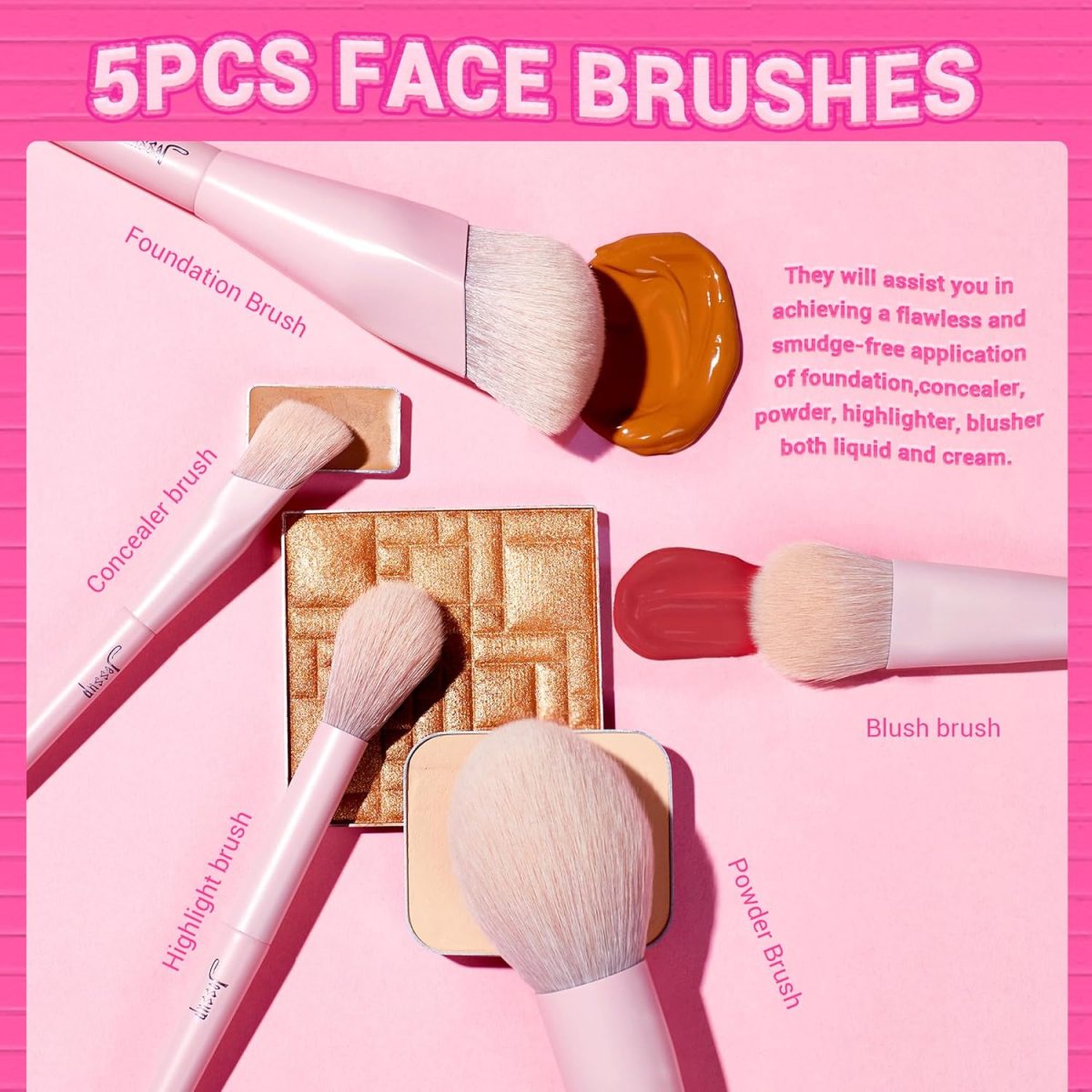 Jessup Pink Makeup Brushes Set 14Pcs Make up Brushes Premium Vegan Foundation Concealer Blush Eyeshadow Eyeliner Powder Highlighter Blending Face Brush Set T495