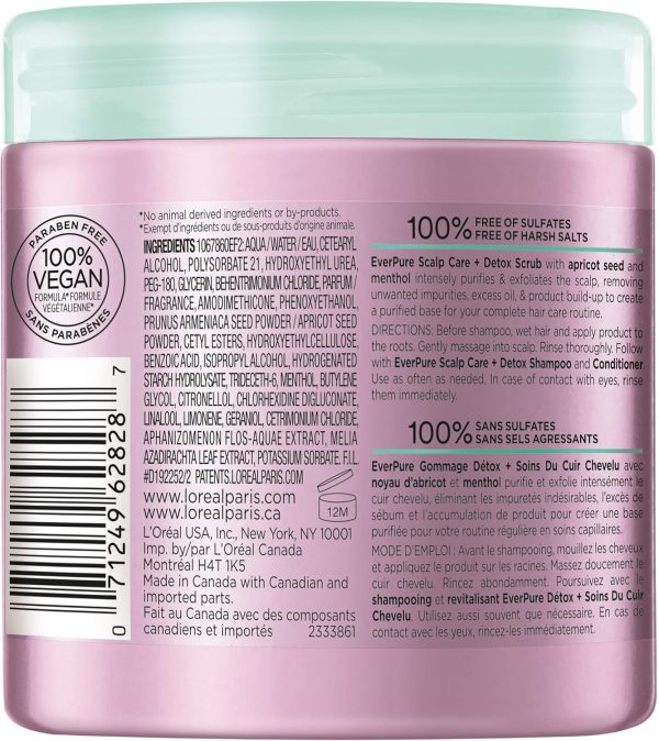 LOreal Paris LOreal EverPure Sulfate Free Scalp Care Detox Scrub with apricot seed Exfoliates Scalp and Removes unwanted impurities excess oil and product build up 8 fl. oz