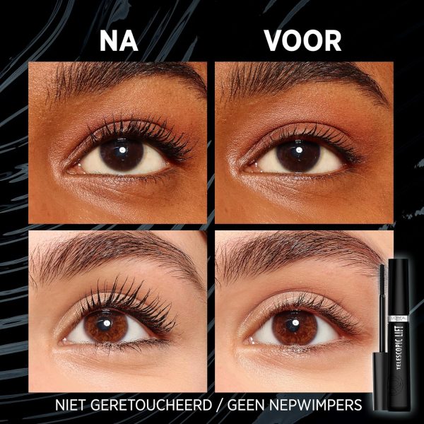 LOreal Paris Telescopic Lift Washable Mascara Lengthening and Volumizing Eye Makeup Lash Lift with Up to 36HR Wear Black