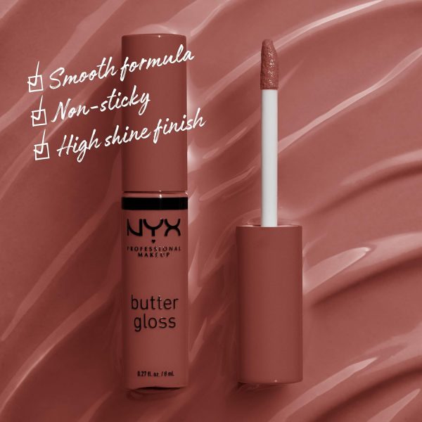 NYX PROFESSIONAL MAKEUP Butter Gloss Non Sticky Lip Gloss Buttery Soft Silky Smooth and Creamy Sheer to Medium Coverage Shade Praline Deep Nude