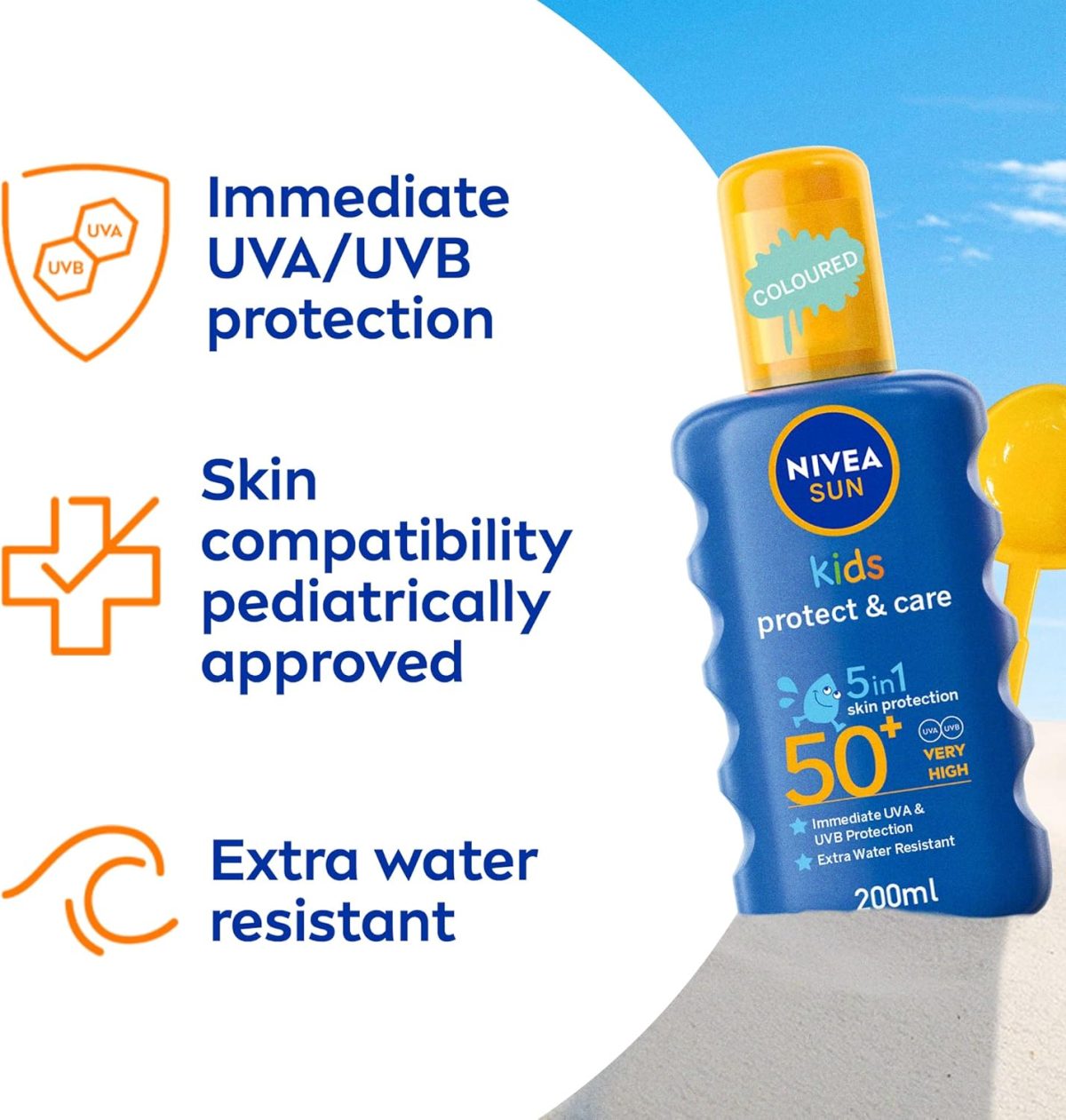 1733459429 NIVEA SUN Kids Sunscreen Spray Protect Care SPF 50 5in1 Skin Protection Very High and Immediate UVA UVB Protection Extra Water Resistant 200ml