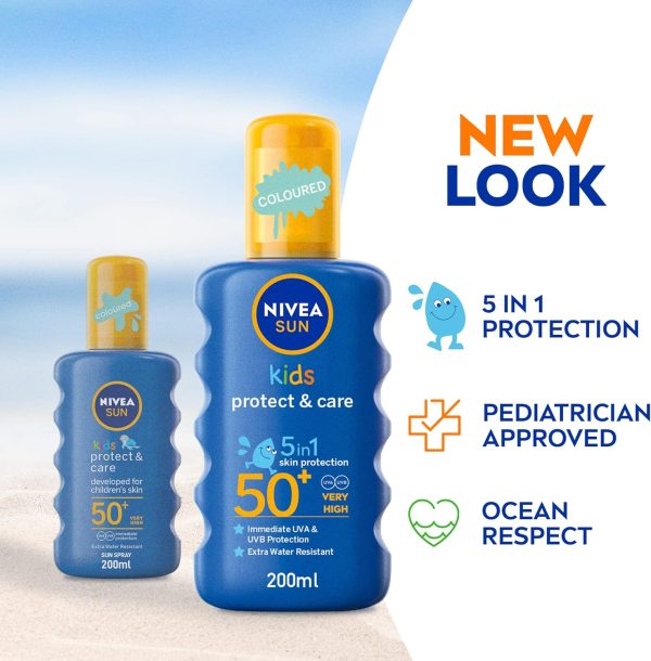 1733459434 NIVEA SUN Kids Sunscreen Spray Protect Care SPF 50 5in1 Skin Protection Very High and Immediate UVA UVB Protection Extra Water Resistant 200ml