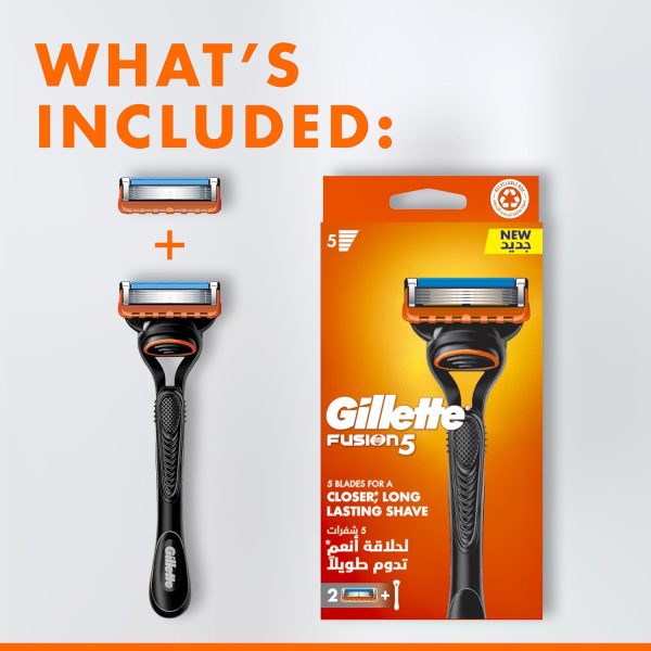 1733948704 Gillette Fusion5 Mens Refillable Razor Handle 2 Blade Refills