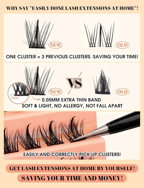 1733965526 BBAUER Cluster Lashes 110 Pcs Lash Clusters Wispy D Curl Eyelash Extensions 10 16mm Eyelash Cluster DIY Lash Extensions at Home Individual Natural Eye Lashes Anime Natural