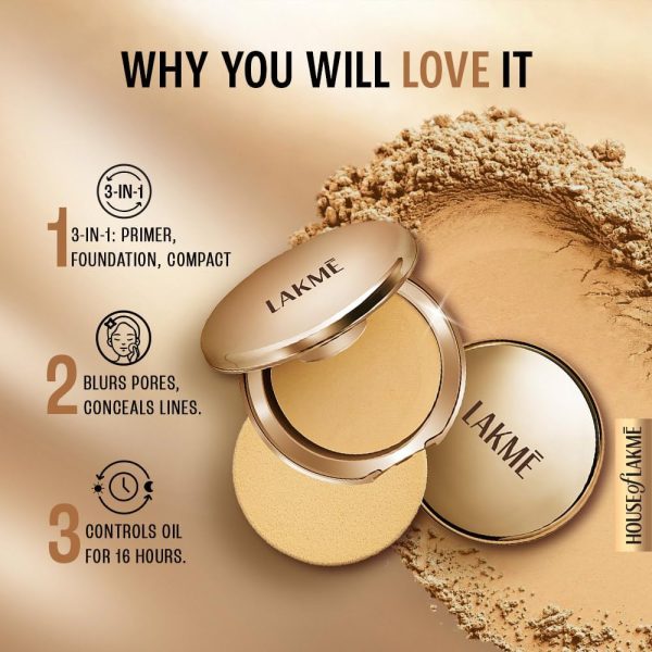 1733972717 LAKME 9 to 5 Primer with Matte Powder Foundation Compact Silky Golden9g