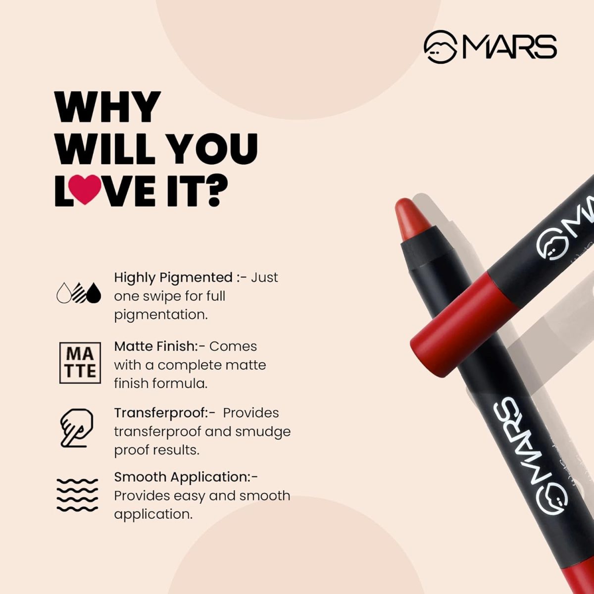 1734000703 MARS Long Lasting Crayon Lipstick up to 12 Hours Stay Matte Finish Waterproof Wont Smudge Wont Budge Lip Crayon 3.5 gm 10 Girl Power