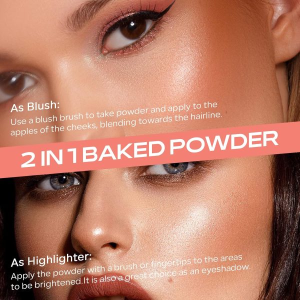 1734031050 KYDA Pink Baked Powder Blush Pink Glow Baked Powder for Blush and Highlighter High Glossy Finish Lightweight Blendable Shimmer Pressed Powder Multiuse Baked Powder 0.53 oz