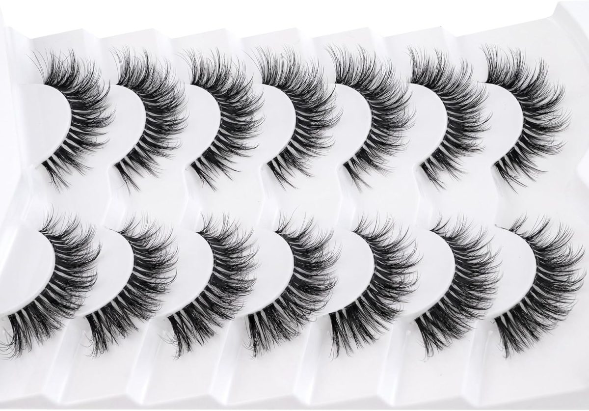 1734189865 3D Clear Band False EyeLashes Soft Faux Mink Lashes Wispy Fluffy Eyelashes Natural Cat Eye Short Reusable 7 Pairs Happy Heartbeat No.219