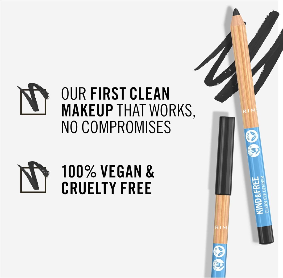 1734219804 Rimmel London Kind Free Clean Eyeliner Pencil Creamy Texture Rich Colour Vegan Formula 001 Pitch 1.1g 0.04oz