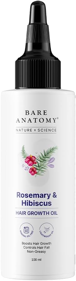 Bare Anatomy Nature x Science Rosemary Hibiscus Hair Growth Oil for Women & Men | Helps Hair Growth & Strengthens Hair | Nourishes Scalp & Controls Hair Fall | Suitable for All Hair Types-100ml