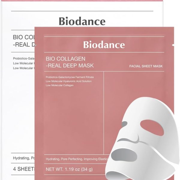 BIODANCE Bio-Collagen Real Deep Mask, Hydrating Overnight Mask, Pore Minimizing, Elasticity Improvement, 34g x4ea