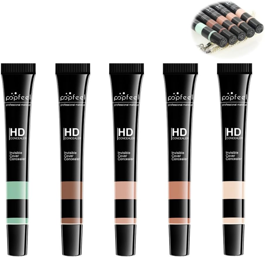 Azonee HD Concealer & Corrector Set, 5 Colors Waterproof Full Coverage Creamy Stick Contour for Dark Circles, Wrinkles, and 3D Face Makeup