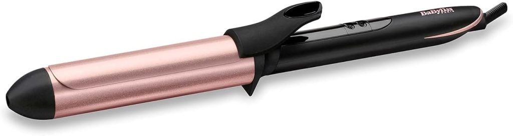 BaByliss Hair Curling Iron, Extensive Wide Reach 32mm Curling Tong Barrel, Ultra-Fast Heat With Led & 6 Temperature Setting 160°C-210°C, 2.5m Ceramics Swivel Cord, C452SDE (Rose Quartz)