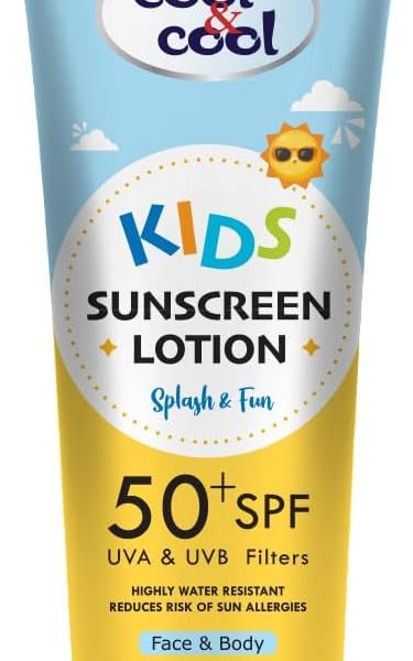 Cool & Cool Kids Sunscreen Lotion 50+ SPF with UVA & UVB Filters | Protects Against Skin Damage | Reduces Sun Allergies | For Face & Body | 50ml