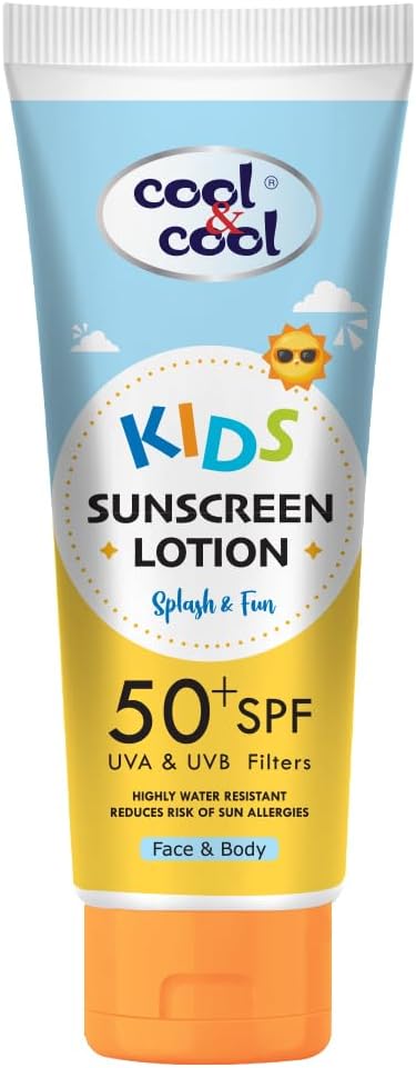 Cool & Cool Kids Sunscreen Lotion 50+ SPF with UVA & UVB Filters | Protects Against Skin Damage | Reduces Sun Allergies | For Face & Body | 50ml