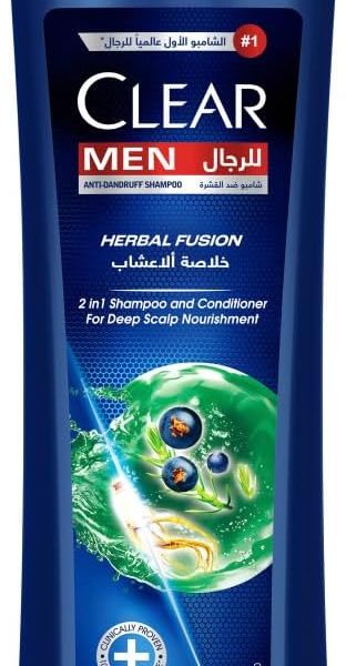 CLEAR 2in1 Shampoo & conditioner for men, anti dandruff shampoo, Herbal Fusion, 100% dandruff-free hair^ & nourished scalp, 400ml