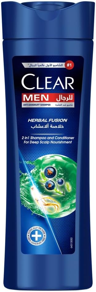 CLEAR 2in1 Shampoo & conditioner for men, anti dandruff shampoo, Herbal Fusion, 100% dandruff-free hair^ & nourished scalp, 400ml