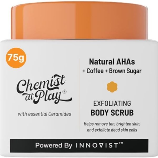 Chemist at Play Exfoliating Body Scrub For Removing Tan & Dead Skin Cells | Rough & Bumpy Skin, Tanned & Pigmented Skin | For Smooth, Soft & Bright Skin | Natural AHAs | Coffee | For Men & Women | 75