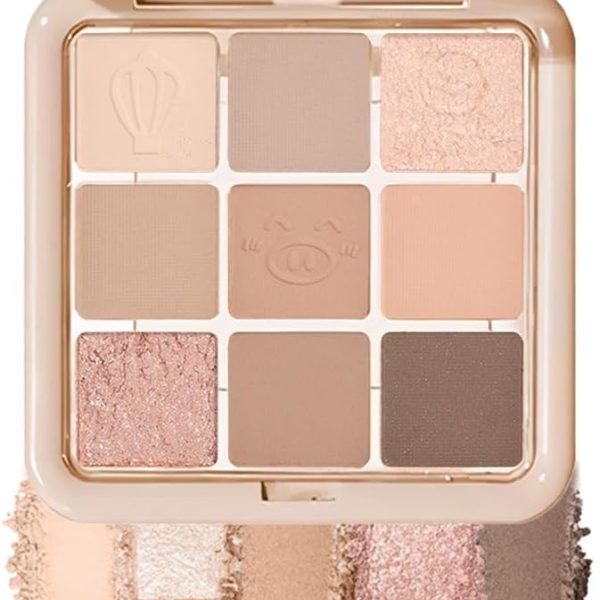 KASTWAVE 9 Colors Eyeshadow Palette, Matte Shimmer Nude Pink Eye Shadow Palette Makeup, Waterproof Cruelty Free Eyeshadow Neutral Nude Pink Eye Shadow Palette, Long Lasting Natural Looking