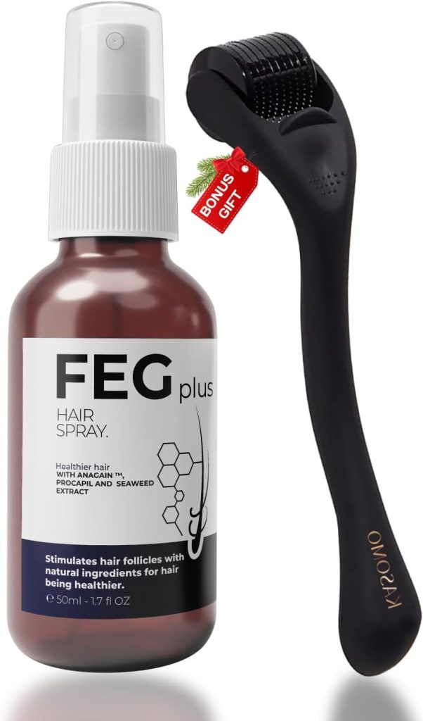 FEGPLUS Minoxidil Beard & Hair Growth Serum Kit with Roller, Minoxidil 5 for Men Women Stop Hair Loss Treatment, Rosemary Oil Hair Growth Booster, Thicker and Stronger Beard & Hair Growth Spray (50ml)