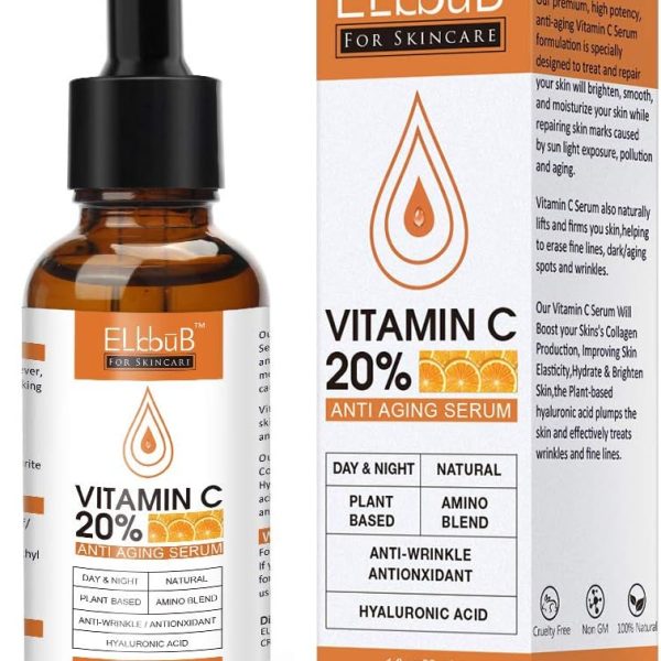 ELBBUB Premium 20% Vitamin C Serum For Face with Hyaluronic Acid, Retinol & Amino Acids - Boost Skin Collagen, Brighten Hydrate & Plump Skin, Anti Aging & Wrinkle Facial Serum