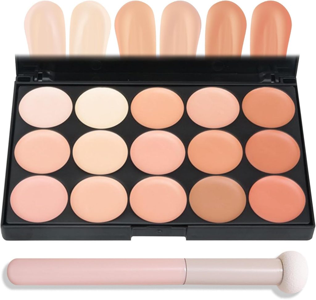 Excefore Correcting Concealer Contour Palette,15 Colors Cream Contour Makeup Palette with Brush,Contouring Liquid Foundation Concealer Palette Highlighting Makeup Kit for Conceals Dark Circles,Blemish