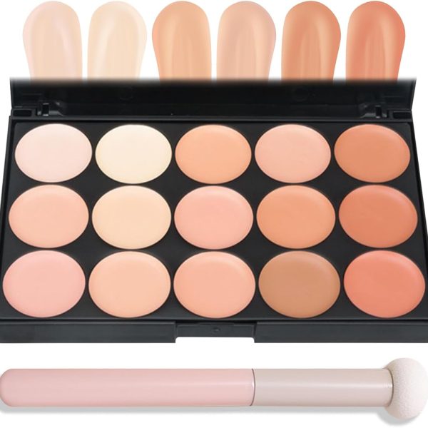 Excefore Correcting Concealer Contour Palette,15 Colors Cream Contour Makeup Palette with Brush,Contouring Liquid Foundation Concealer Palette Highlighting Makeup Kit for Conceals Dark Circles,Blemish