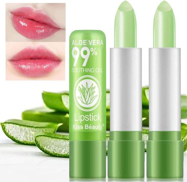 firstfly 2 Pack Aloe Vera Lipstick, Long Lasting Nutritious Lip Balm Lips Moisturizer Magic Temperature Color Change Lip Gloss