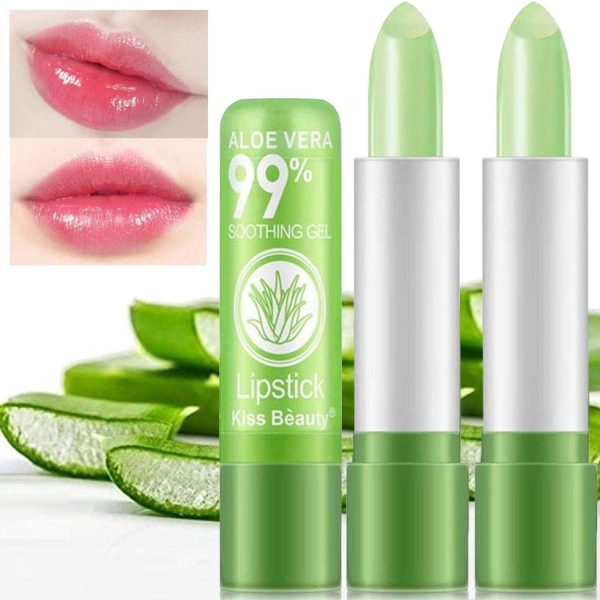 firstfly 2 Pack Aloe Vera Lipstick, Long Lasting Nutritious Lip Balm Lips Moisturizer Magic Temperature Color Change Lip Gloss