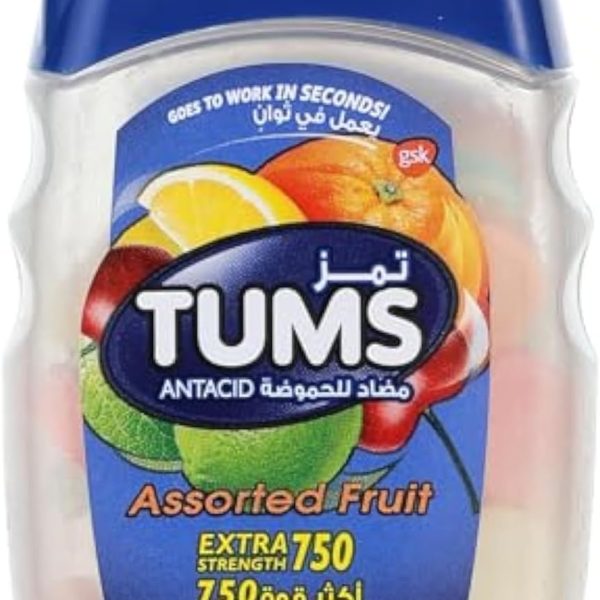 Tums Antacid Chewable Tablets, Extra Strength For Heartburn Relief & Indigestion, Assorted Fruit, 48 Tablets