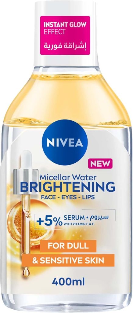 NIVEA Brightening Micellar Water, Cleanses, Brightens & Removes Make Up, Infused with Vitamins C & E, For Dull & Sensitive skin, 400ml