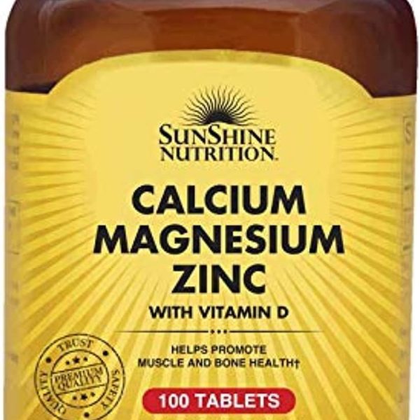 Sunshine Nutrition Calcium Magnesium Zinc With Vitamin D, 100 Tablets | Helps Promote Muscle & Bone Health | Gluten Free