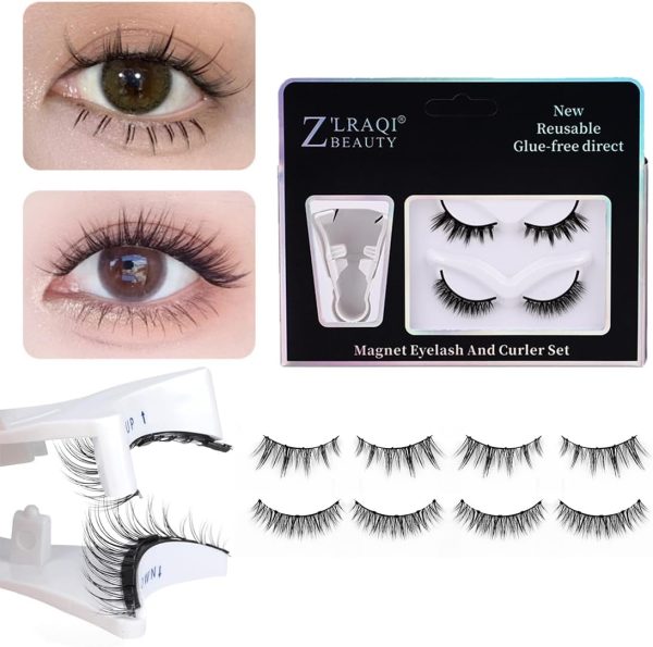 OBABO [Upgrade] 2 Pairs Magnetic Eyelashes Kit with Magnetic Lash Applicator Natural Wispy Manga Lashes Reusable Magnetic Lashes No Glue, False Eyelashes Band with Magnet (MIX-2)