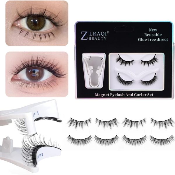 OBABO [Upgrade] 2 Pairs Magnetic Eyelashes Kit with Magnetic Lash Applicator Natural Wispy Manga Lashes Reusable Magnetic Lashes No Glue, False Eyelashes Band with Magnet (MIX-2)