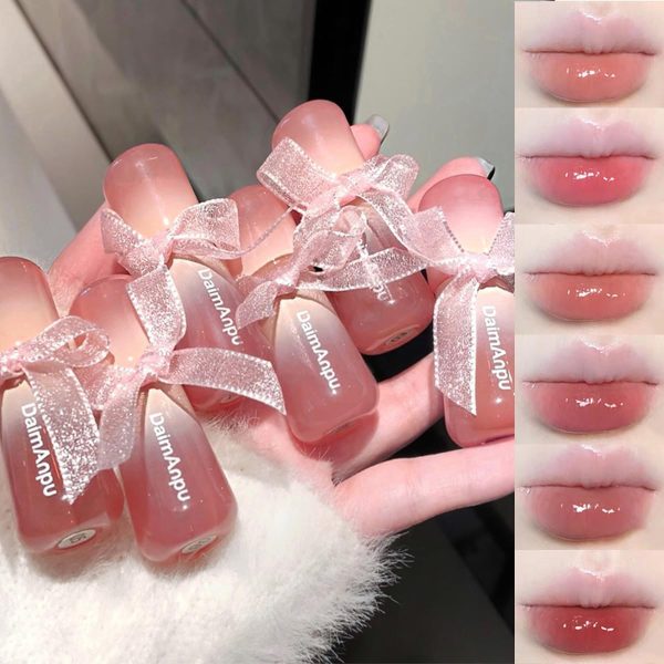 6 Color Lip Gloss Set, Clear Jelly Yummy Tint Lip Stain Balm, Moisturizing & Plumping Water Lip Stain Mirror Liquid Lipsticks, Waterproof Long Lasting Clear Oxygen Tinted Lip Blam Cute Lip Glaze