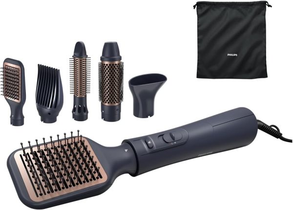 Philips 5000 Series Air Styler for Drying & Styling in one-go, from wet to dry styling with ionic care and argan-oil infused brush, 5 attachments, Black - BHA530/03