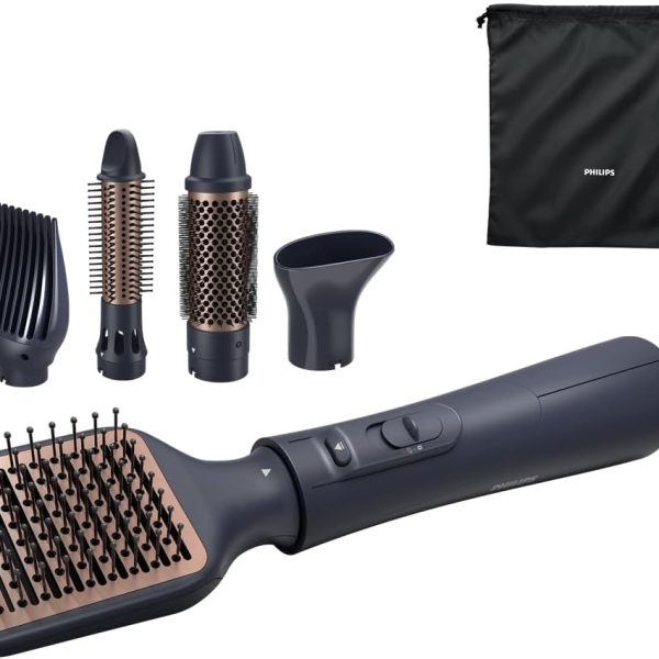 Philips 5000 Series Air Styler for Drying & Styling in one-go, from wet to dry styling with ionic care and argan-oil infused brush, 5 attachments, Black - BHA530/03